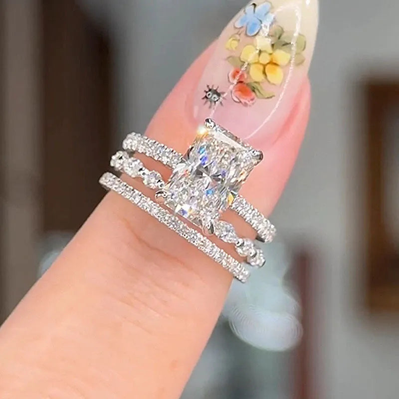 Elodie | Elegant 3-Piece Ring Set in White Gold
