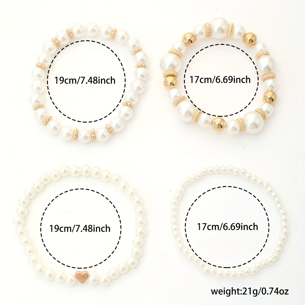 Classy Pearl Heart Bracelet Set