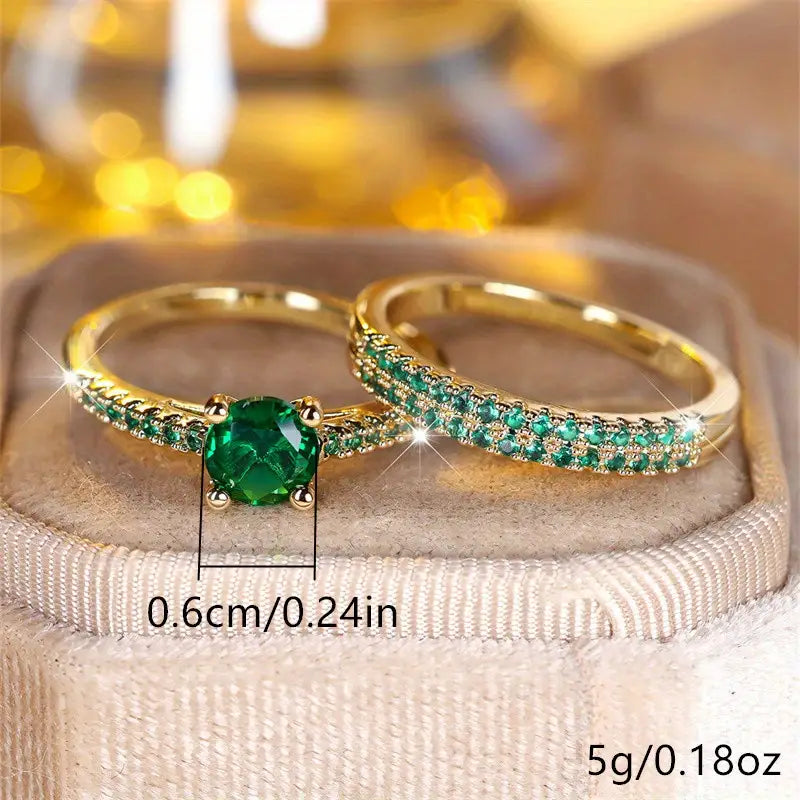 Anaya | Gold Duo Ring Set with Emerald Accents