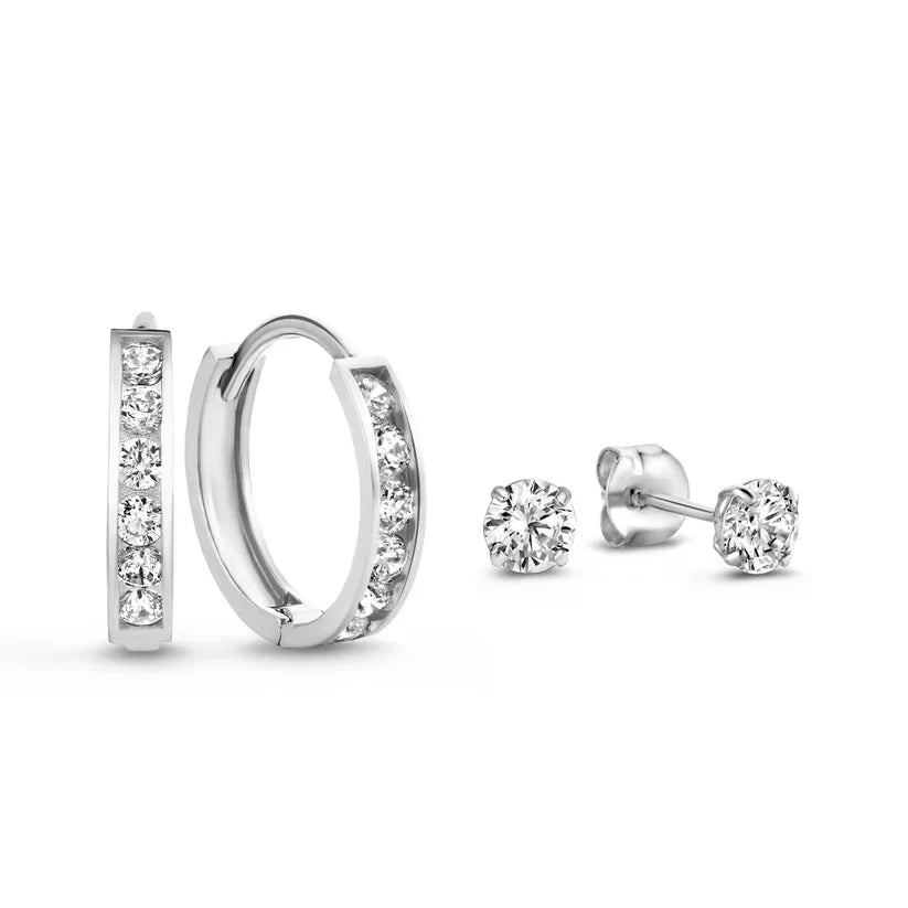 Matilda | Elegant White Gold Stone Earrings Set