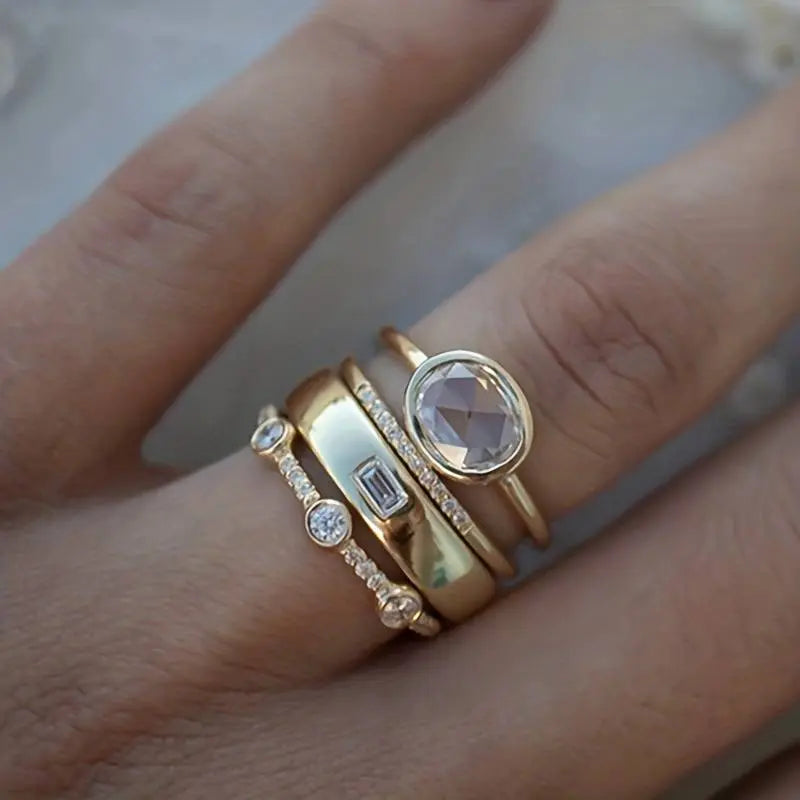Alexandra | Vintage Gold Zirconia Ring Set